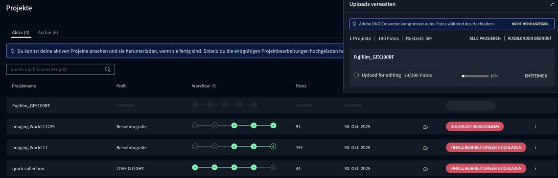 Imagen AI Dashboard während des Uploads